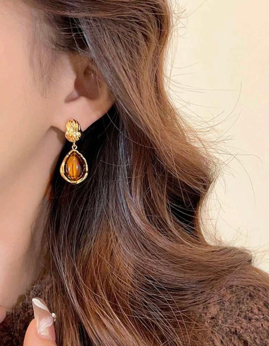 Gold & Brown Teardrop Earrings