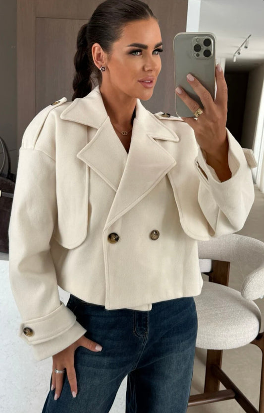 Ivory Cropped Double Breasted Jacket