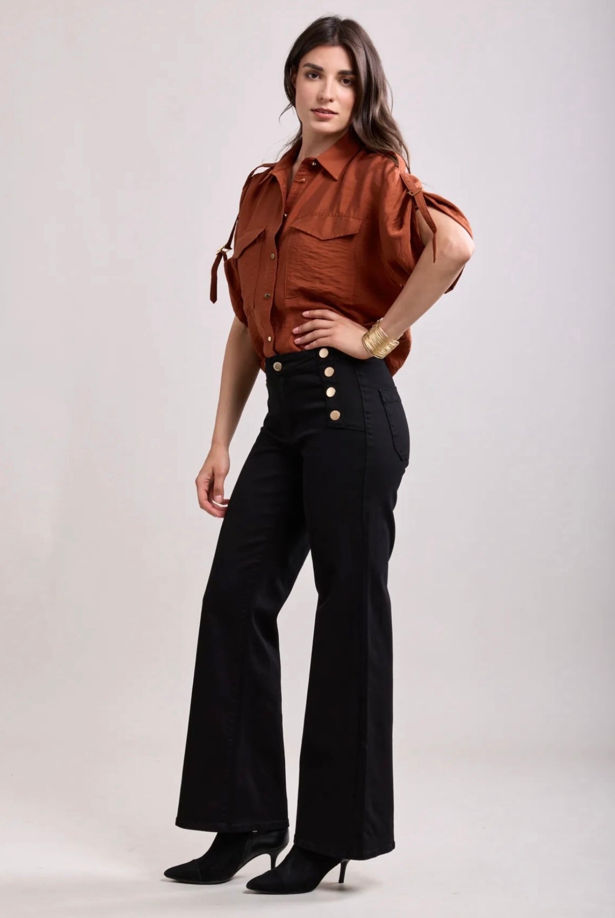 Toxik Statement Button Black Wide Leg Jeans