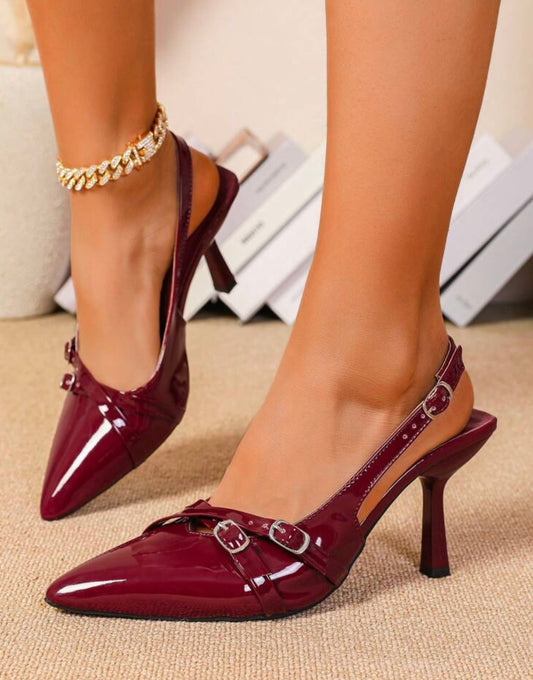 Burgundy Patent Slingback Heels