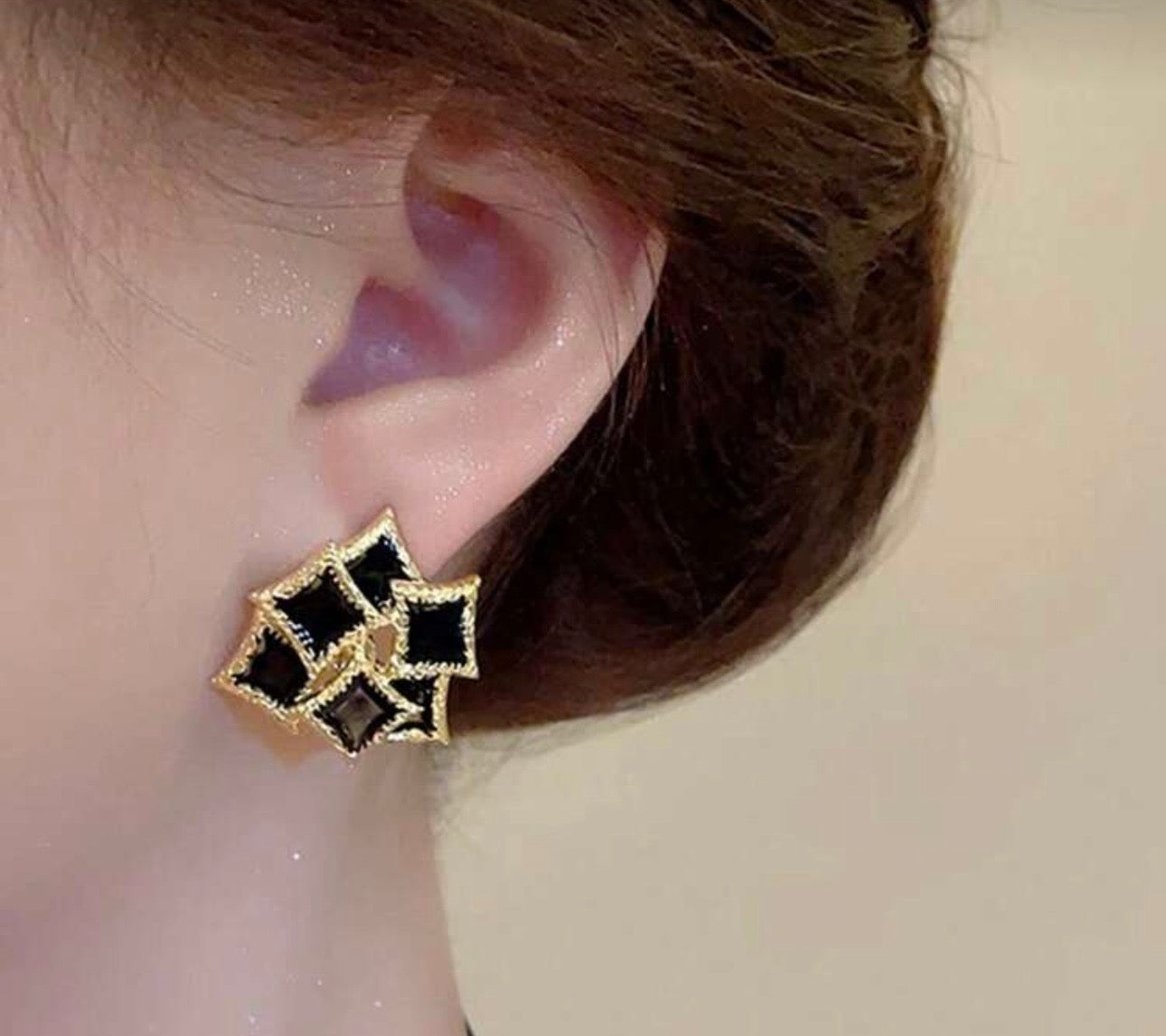 Black & Gold Square Earrings