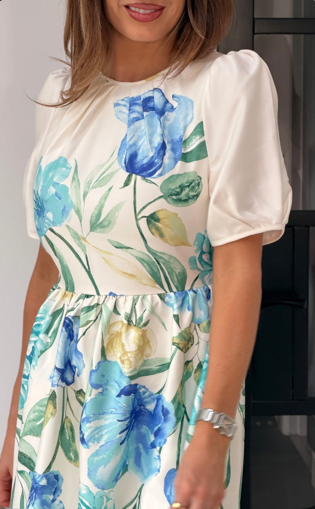Janet Floral Midi Dress Blue