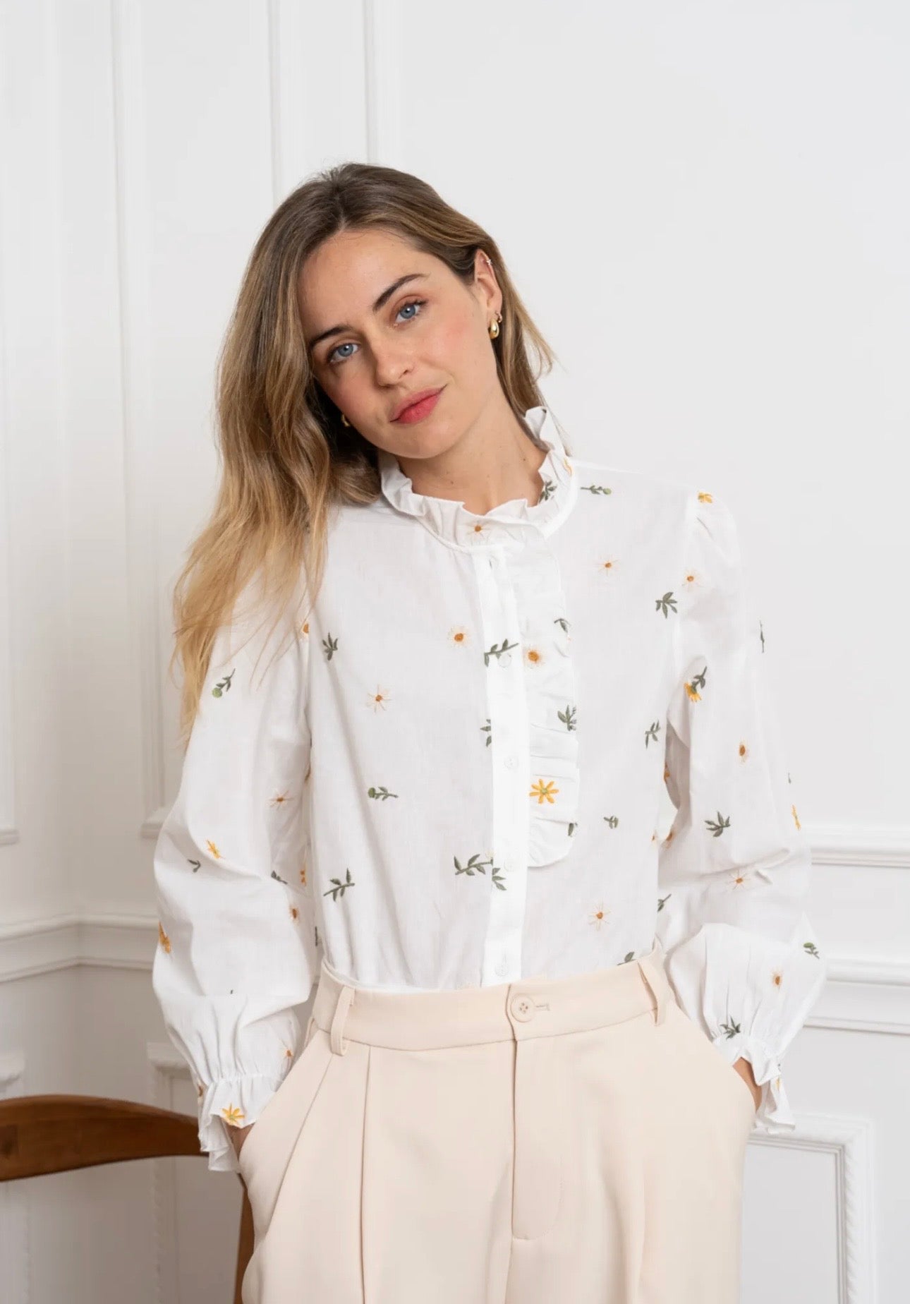 White & Khaki Sunflower Shirt