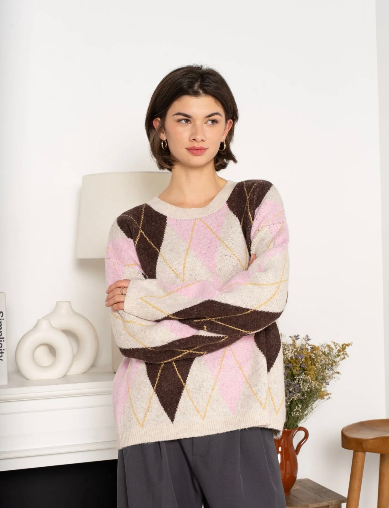 Amy Pink Argyle Knit Jumper