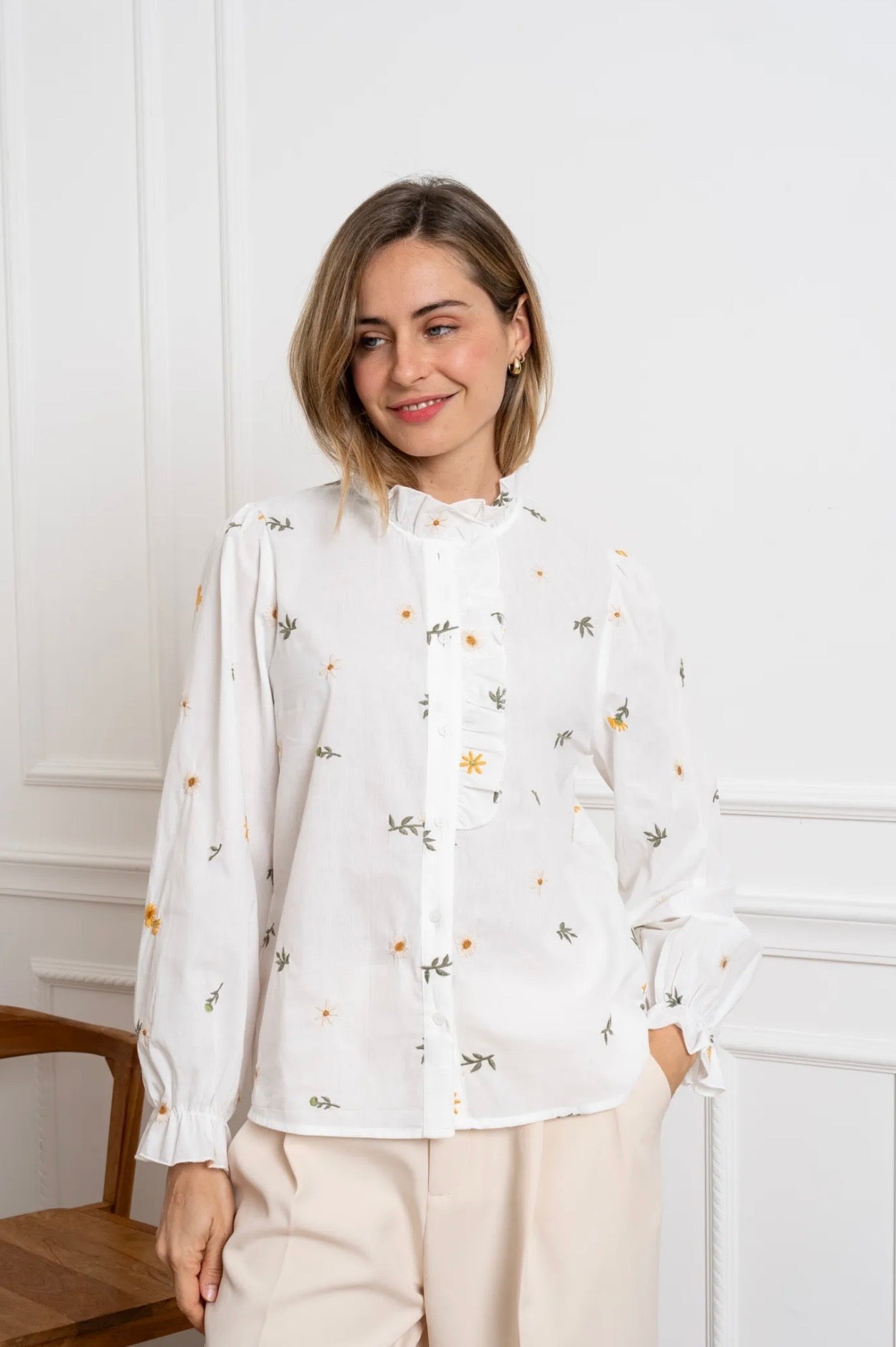 White & Khaki Sunflower Shirt