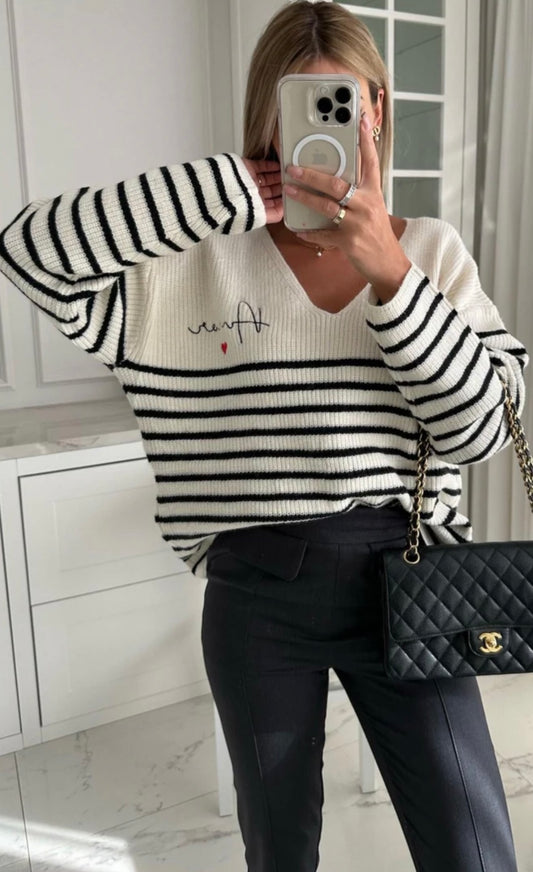 Amour Cream & Black Striped Jumper