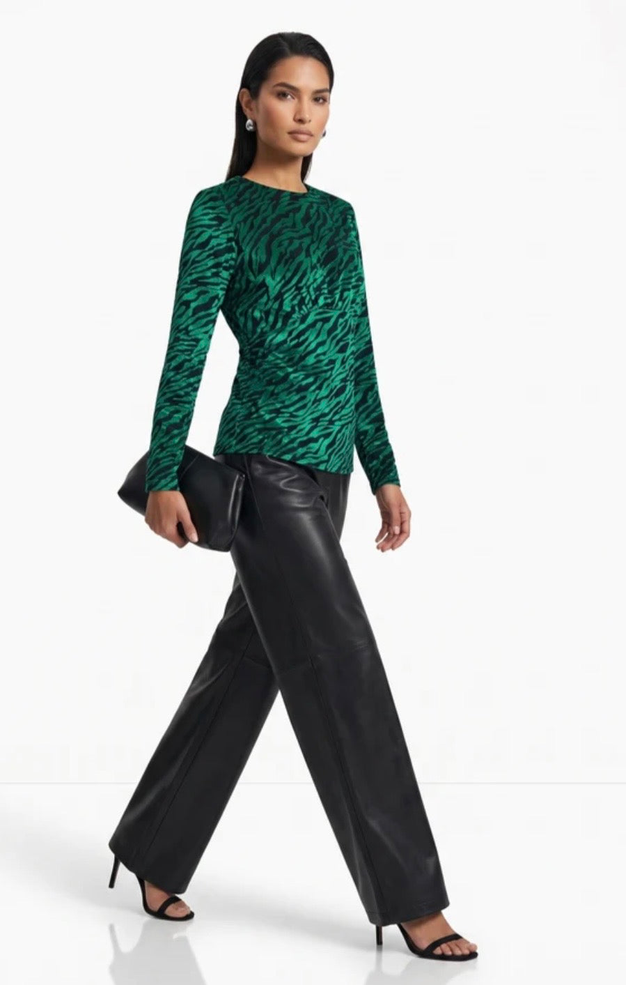 Velvet Zebra Print Top In Emerald & Black (size 12)