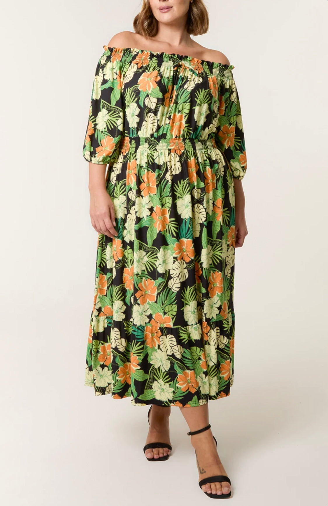 Curve Tropical Floral Bardot Dress (size 18,20,22,24)