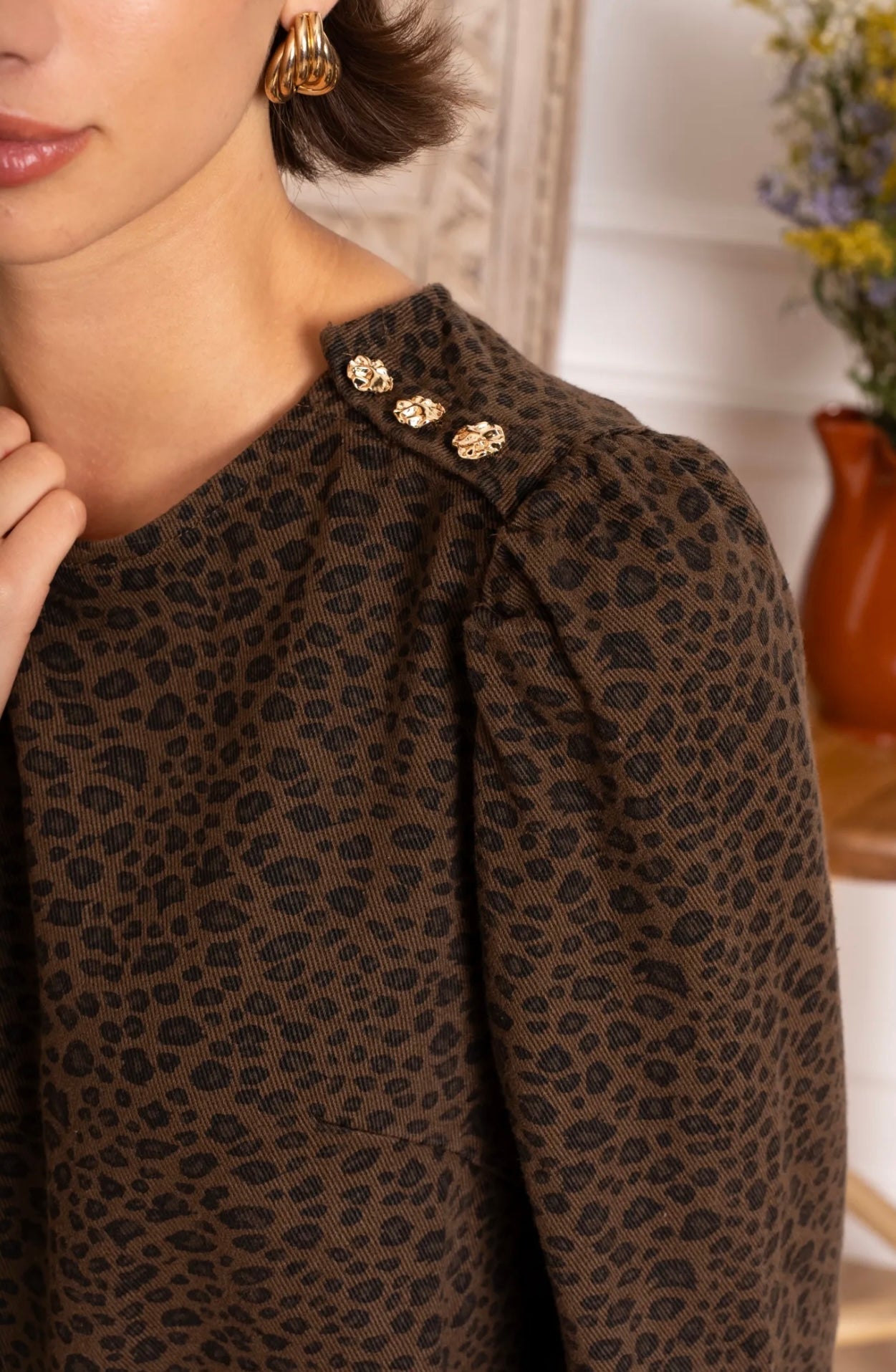 Brown & Black Leopard Print Denim Dress