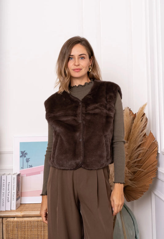 Brown Faux Fur Gilet Waistcoat