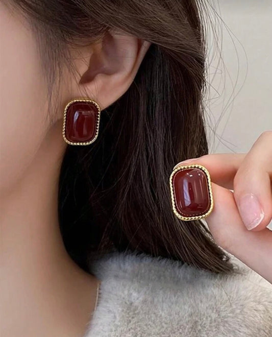 Burgundy Square Earrings