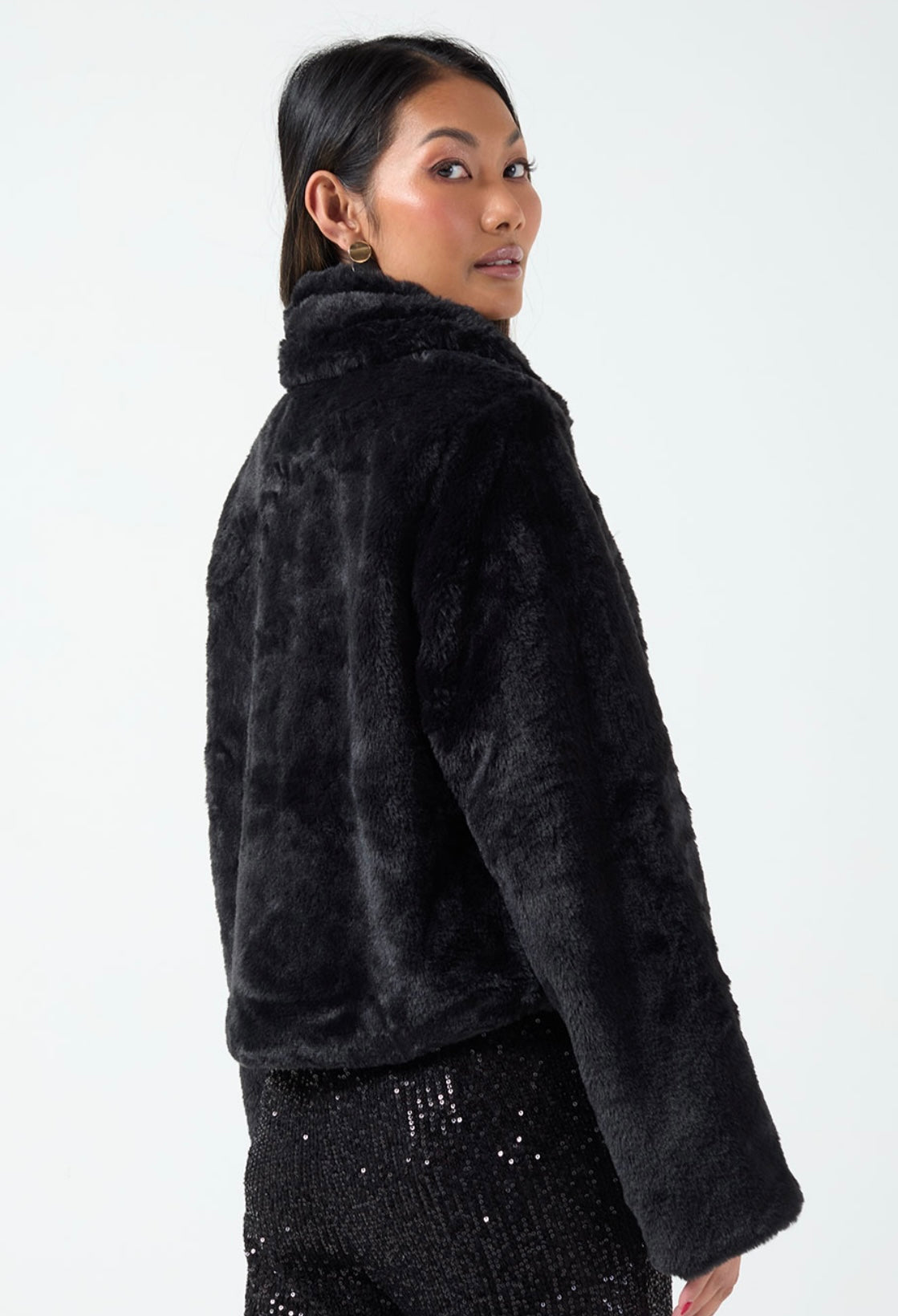 Jenny Black Faux Fur Coat (size 14)