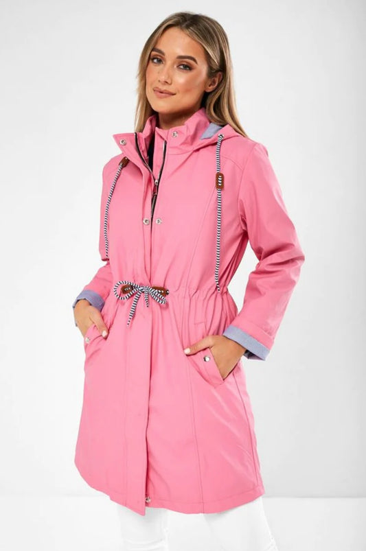 Striped longline Raincoat In Candy Pink