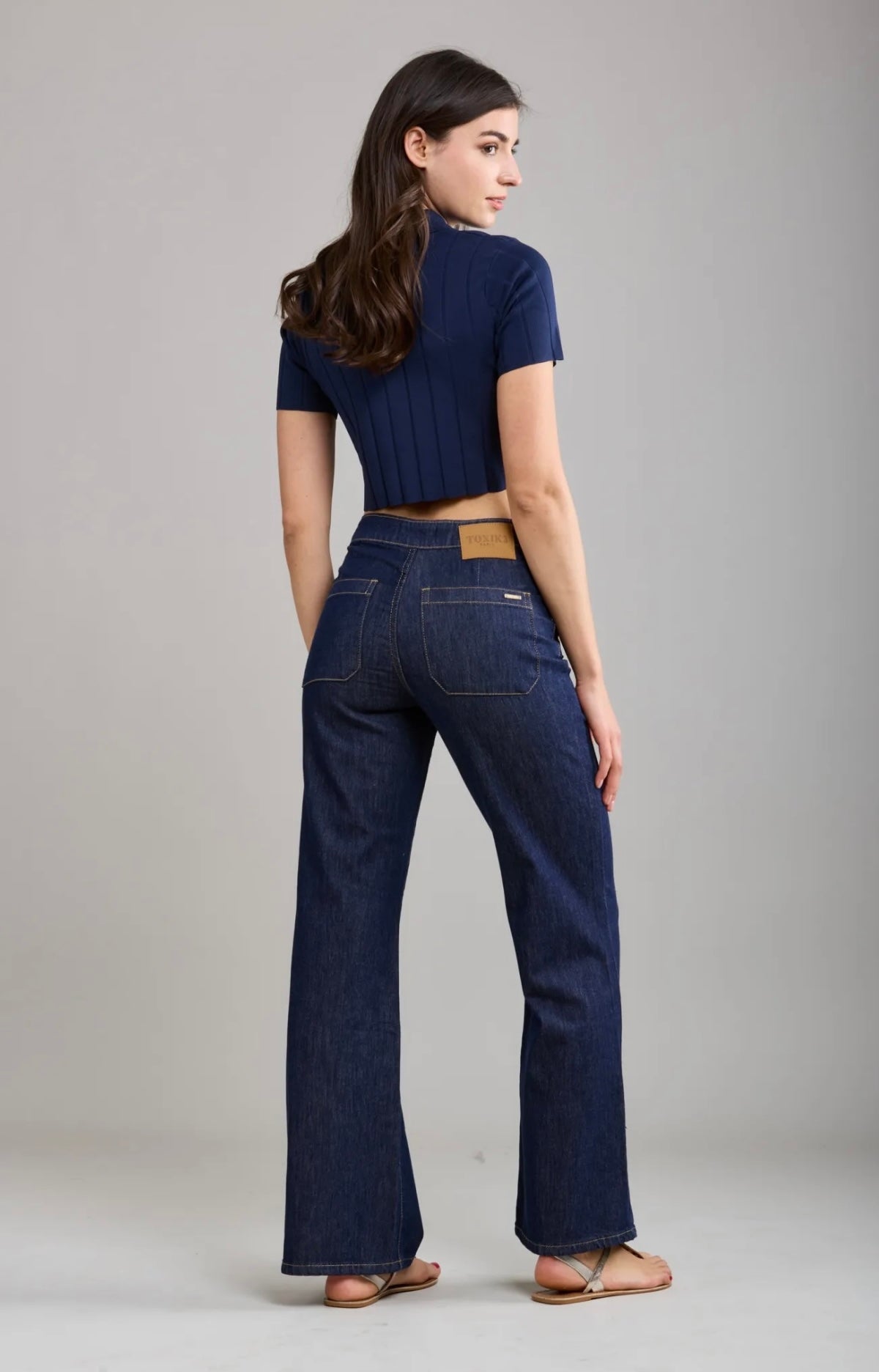Toxik Dark Denim Gold Button Wide Leg Jeans