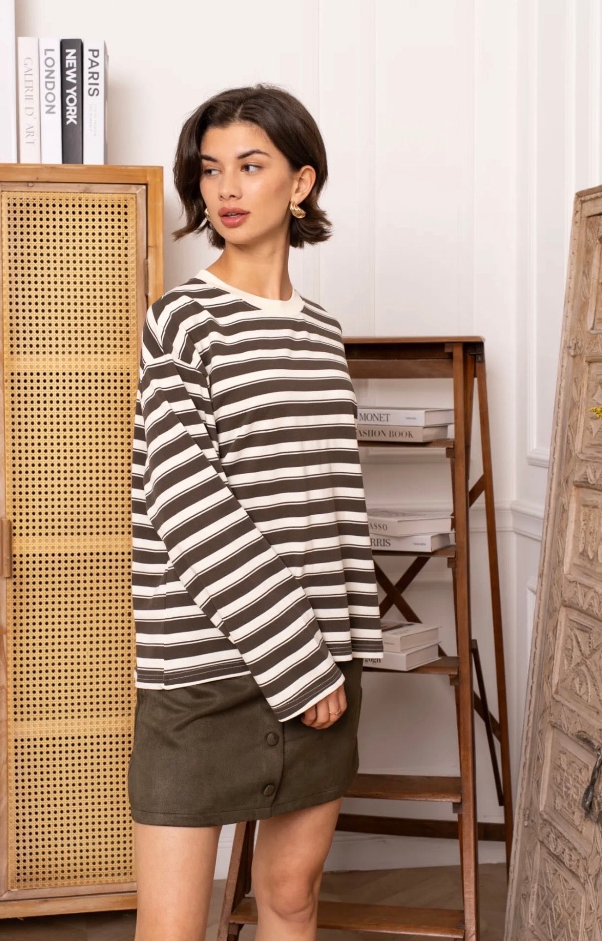Khaki & Cream Striped Breton
