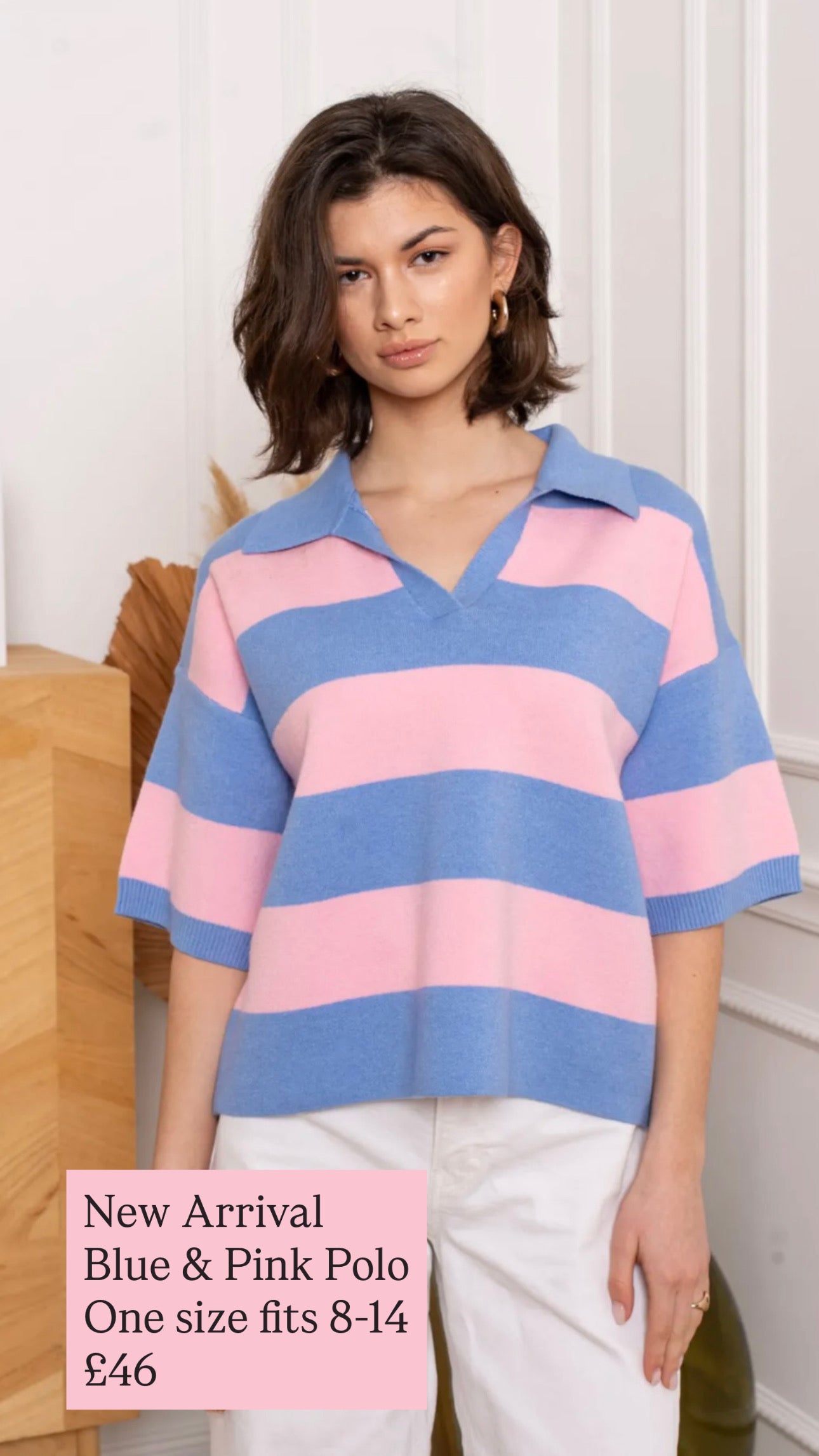 Blue & Pink Striped Collared Top