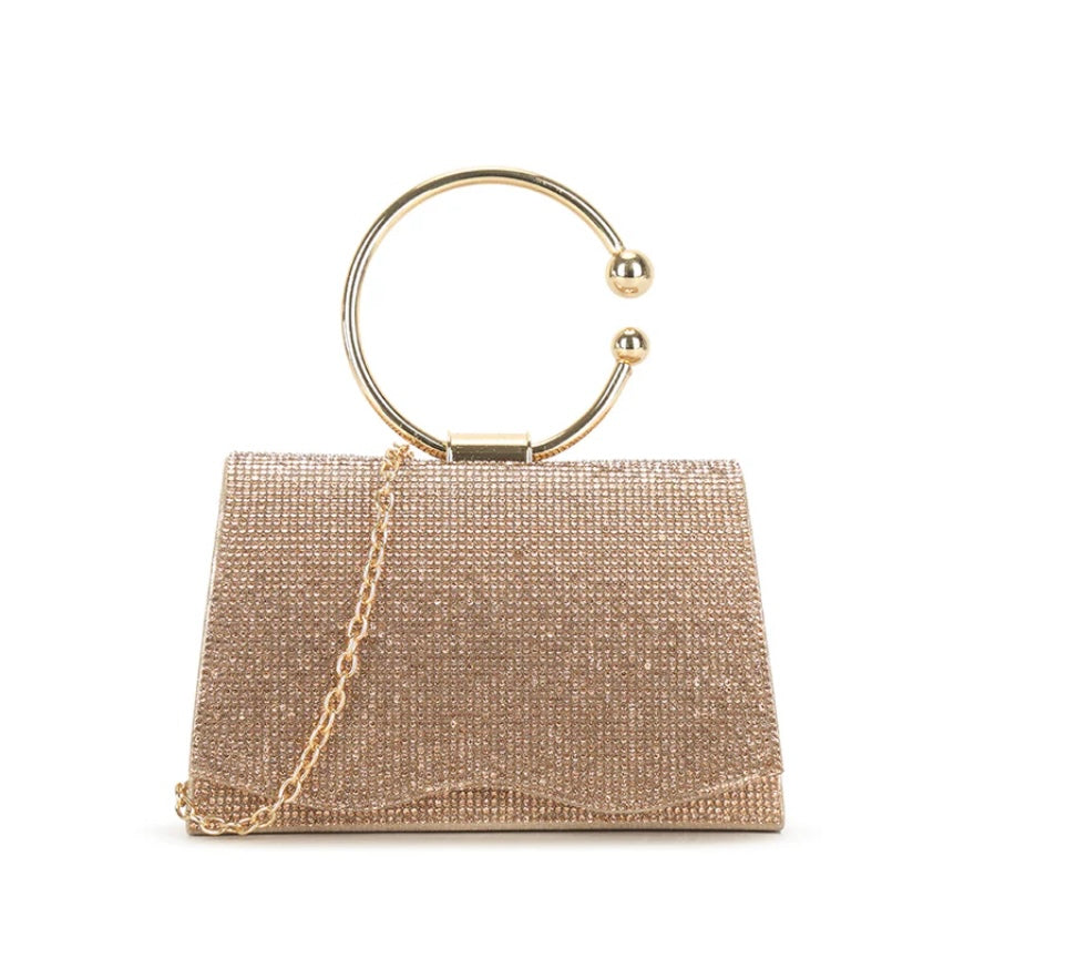 Rose Gold Diamante Circle Handbag