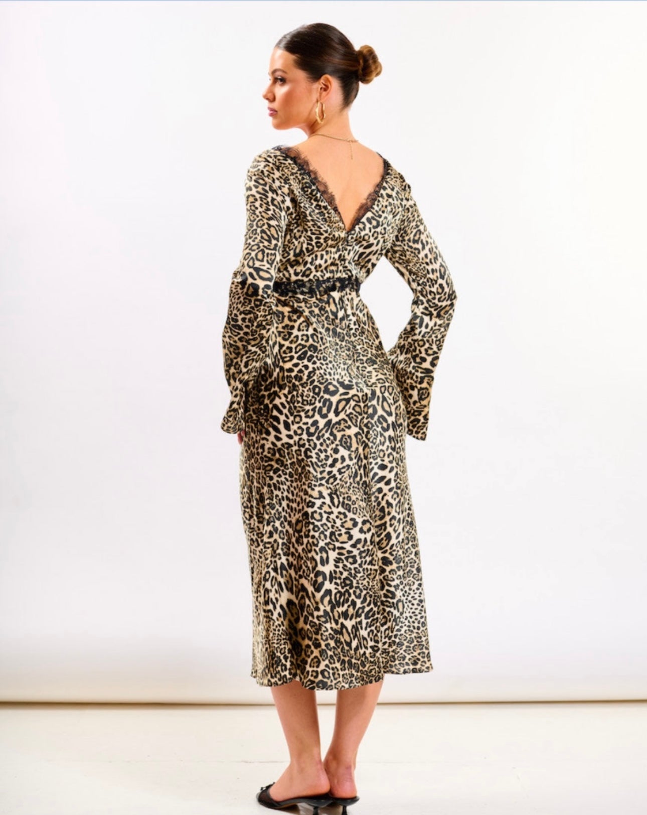 Leopard Print Satin Lace Midi Dress