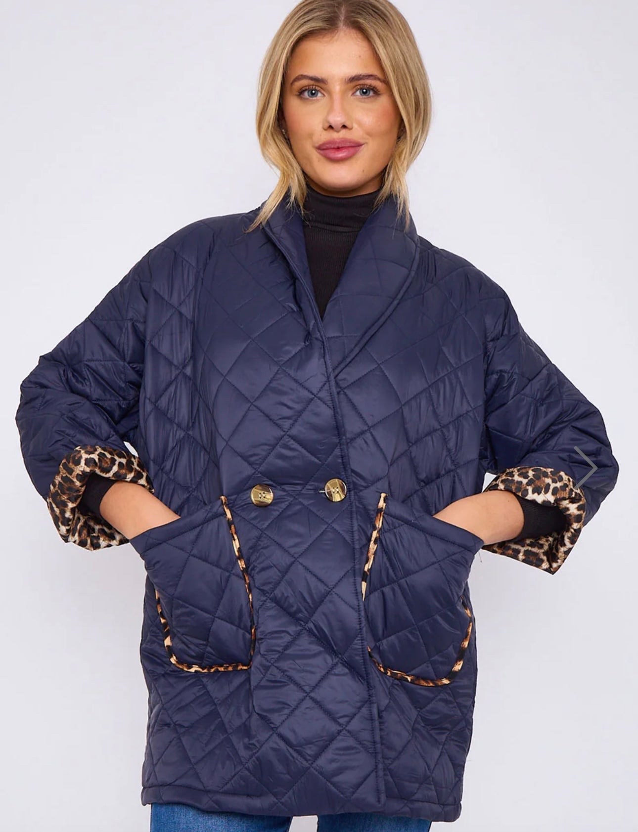 Carmen Leopard Print Quilted Coat Navy (one size 10-16)