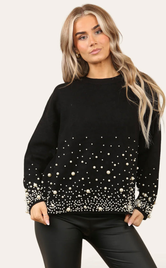 Charlotte Luxury Pearl Detail Jumper Black