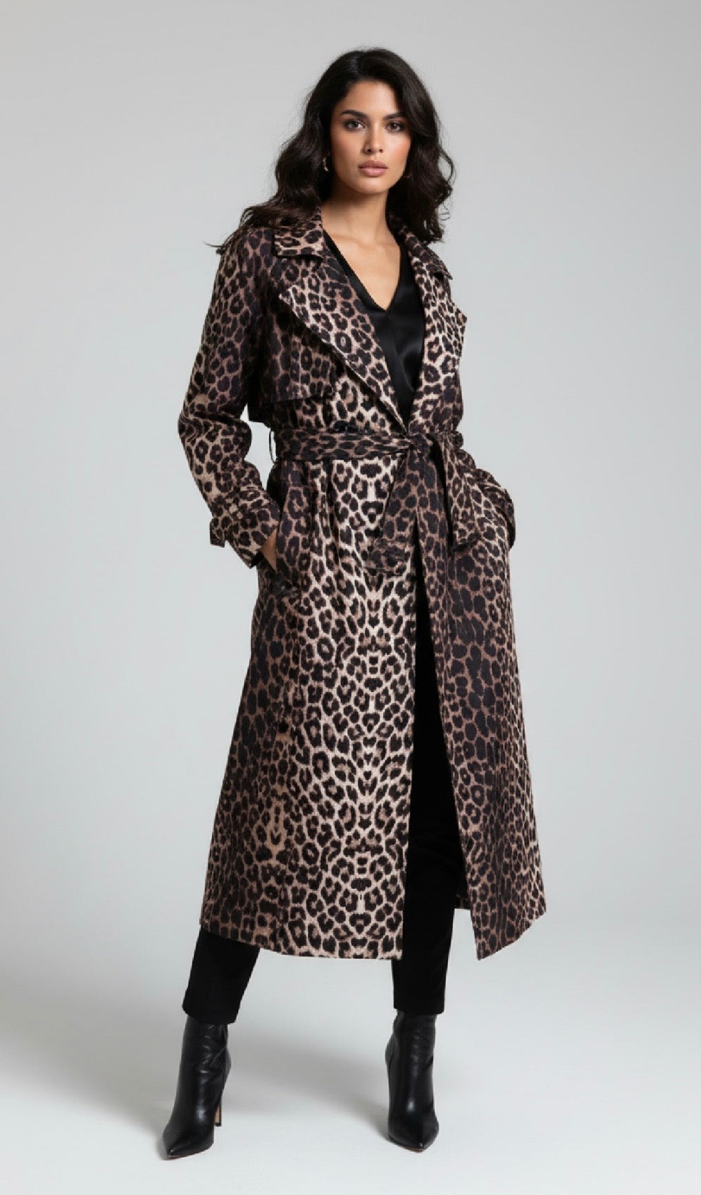 Camel Leopard Double Breasted OverCoat