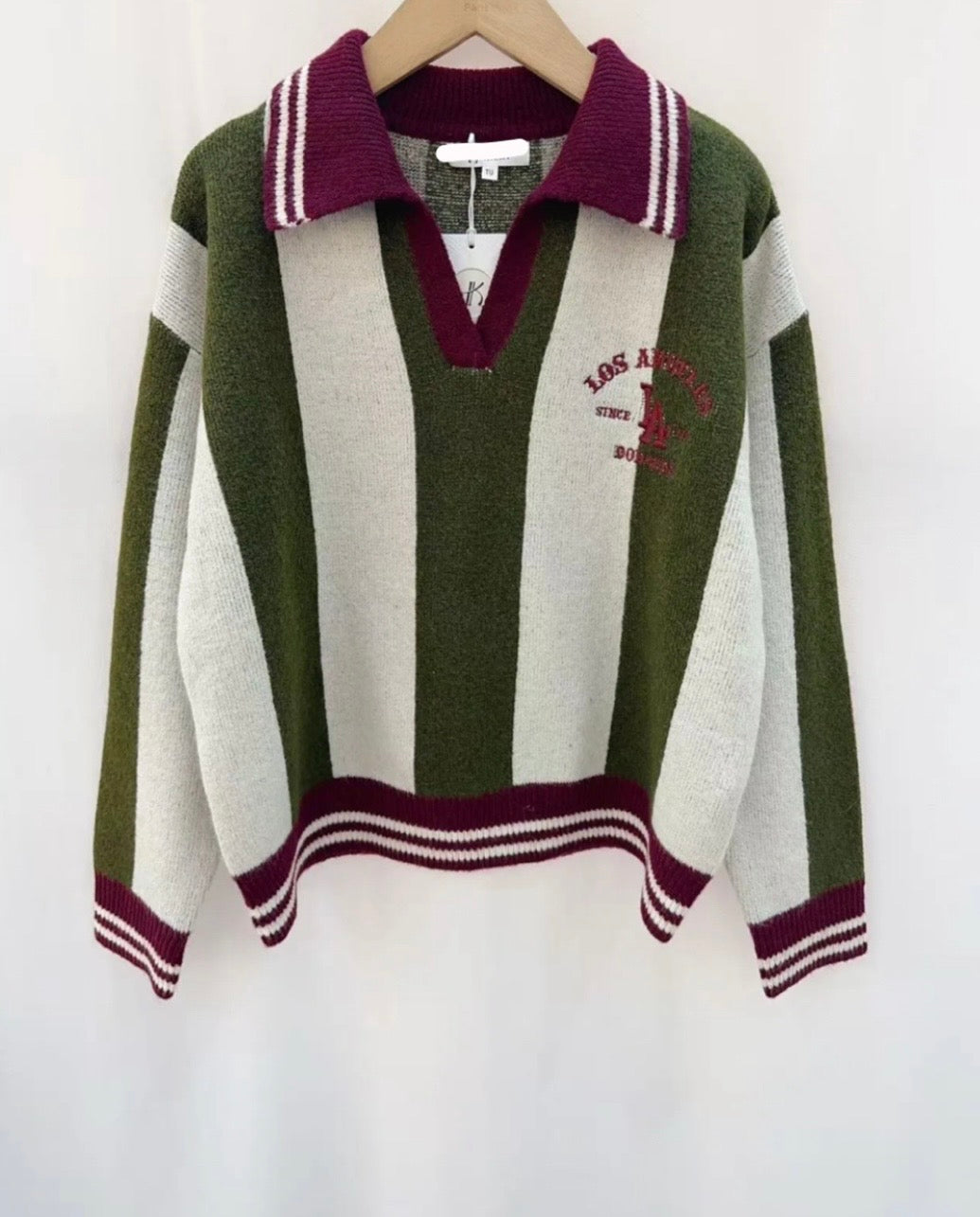 Khaki & Burgundy Collared Jumper