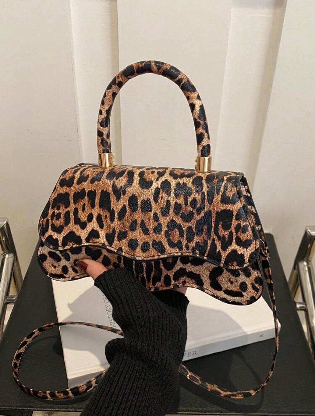Leopard Print Top Handle Bag