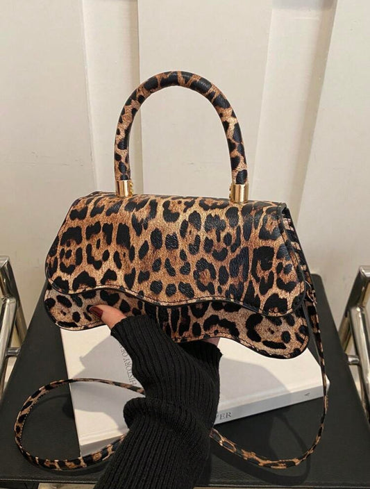 Leopard Print Top Handle Bag