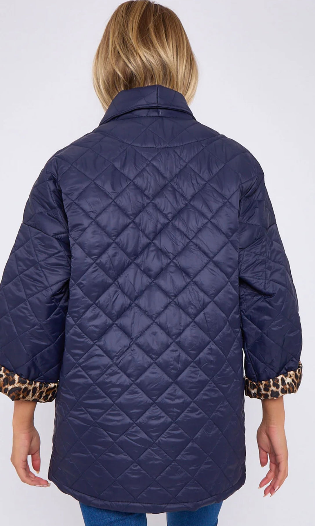 Carmen Leopard Print Quilted Coat Navy (one size 10-16)