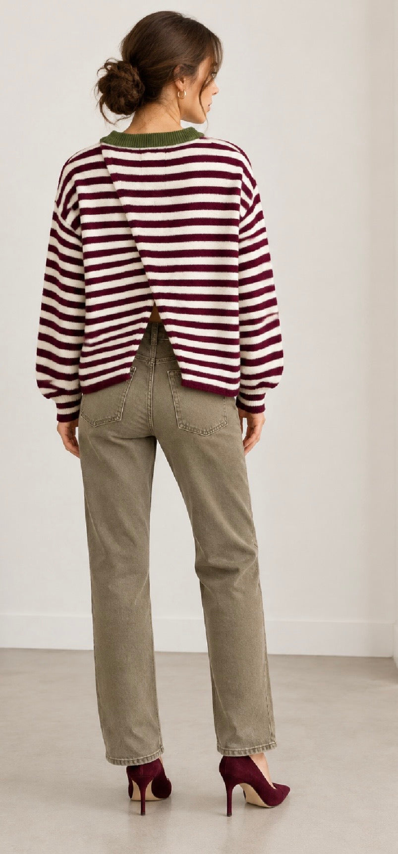 Khaki & Burgundy Amour Jumper