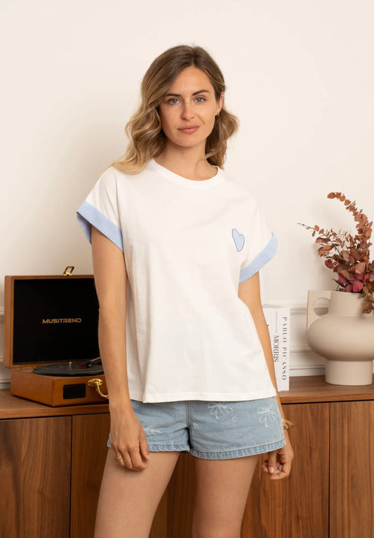 Lola White Heart Checked T-Shirt