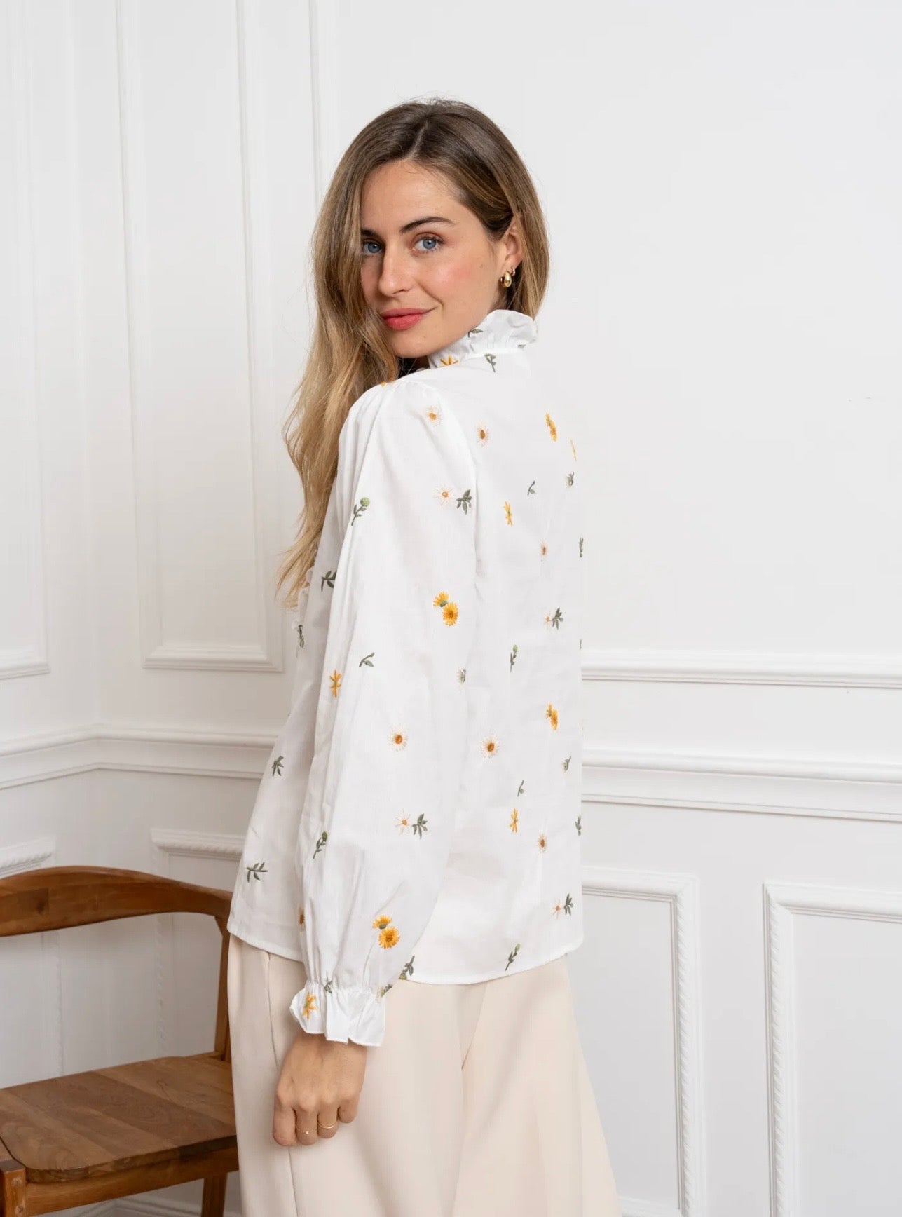 White & Khaki Sunflower Shirt