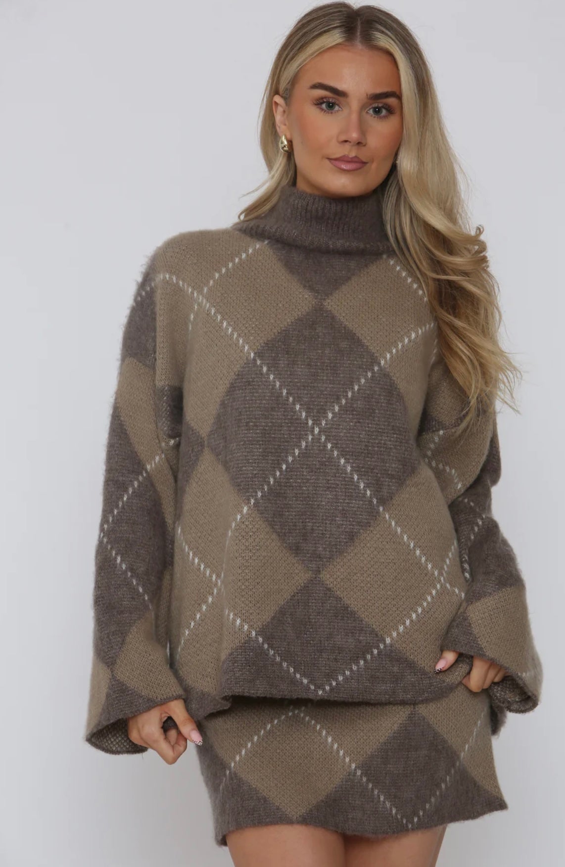 Argyle Print Co-Ord Set Brown