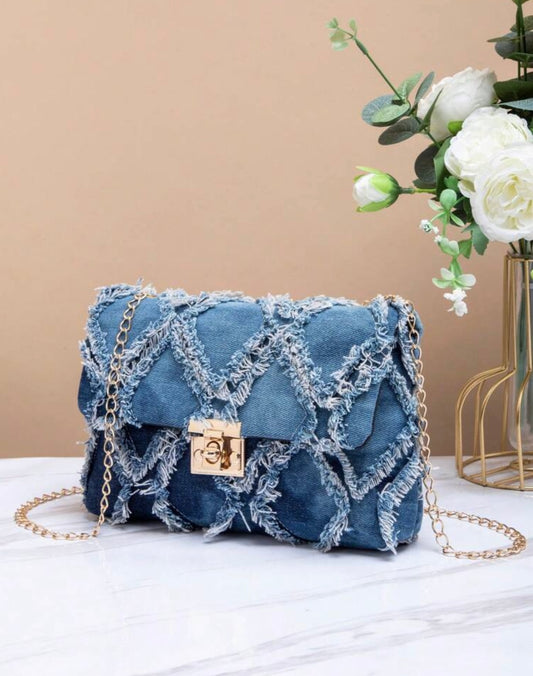 Denim Frayed Handbag