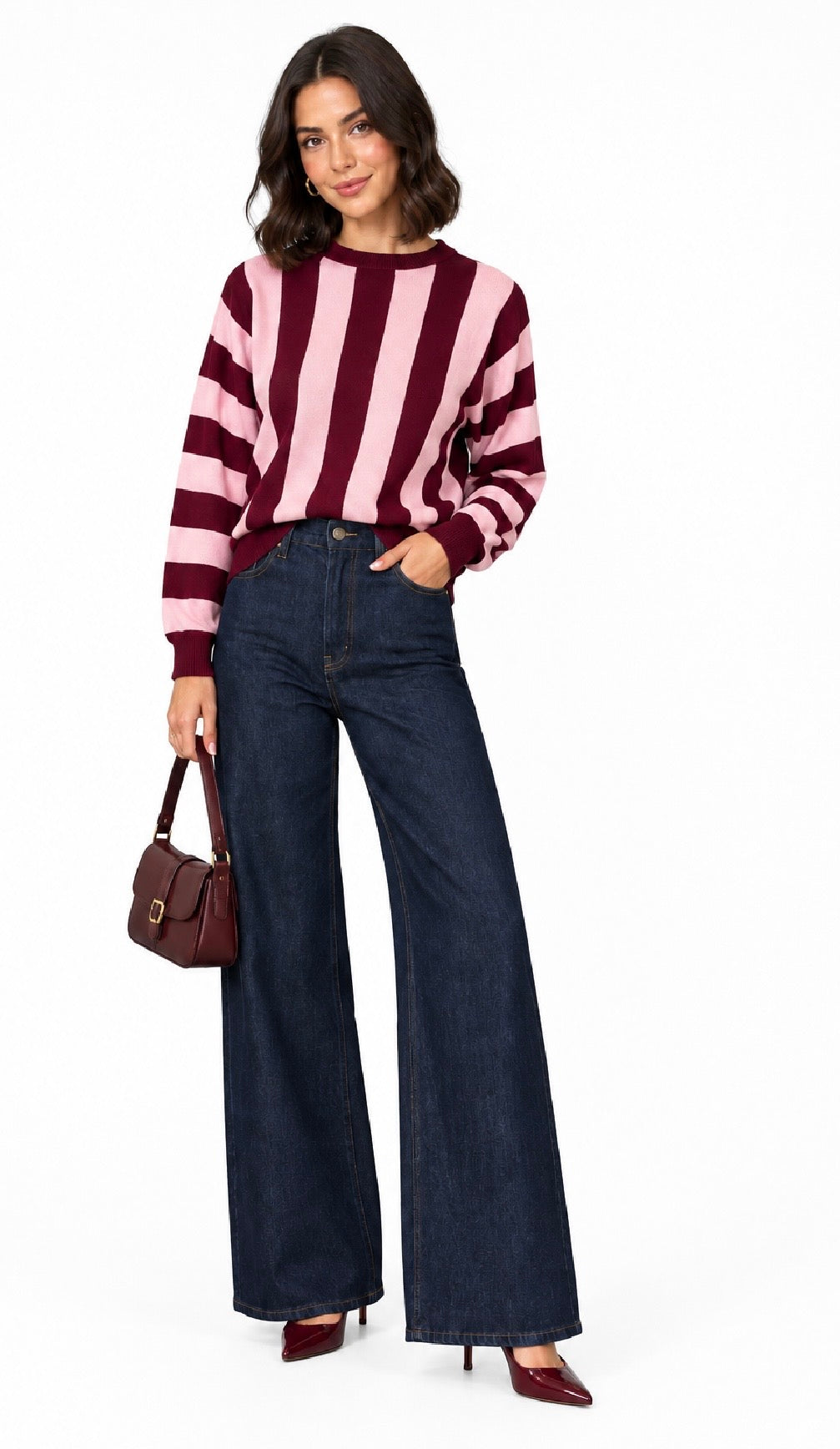 Burgundy & Pink Striped Jumper