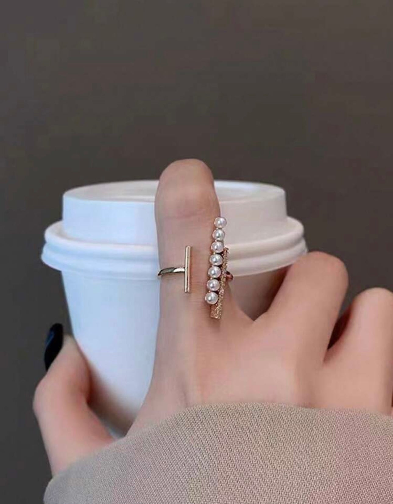 Pearl & Diamanté T-Bar Ring