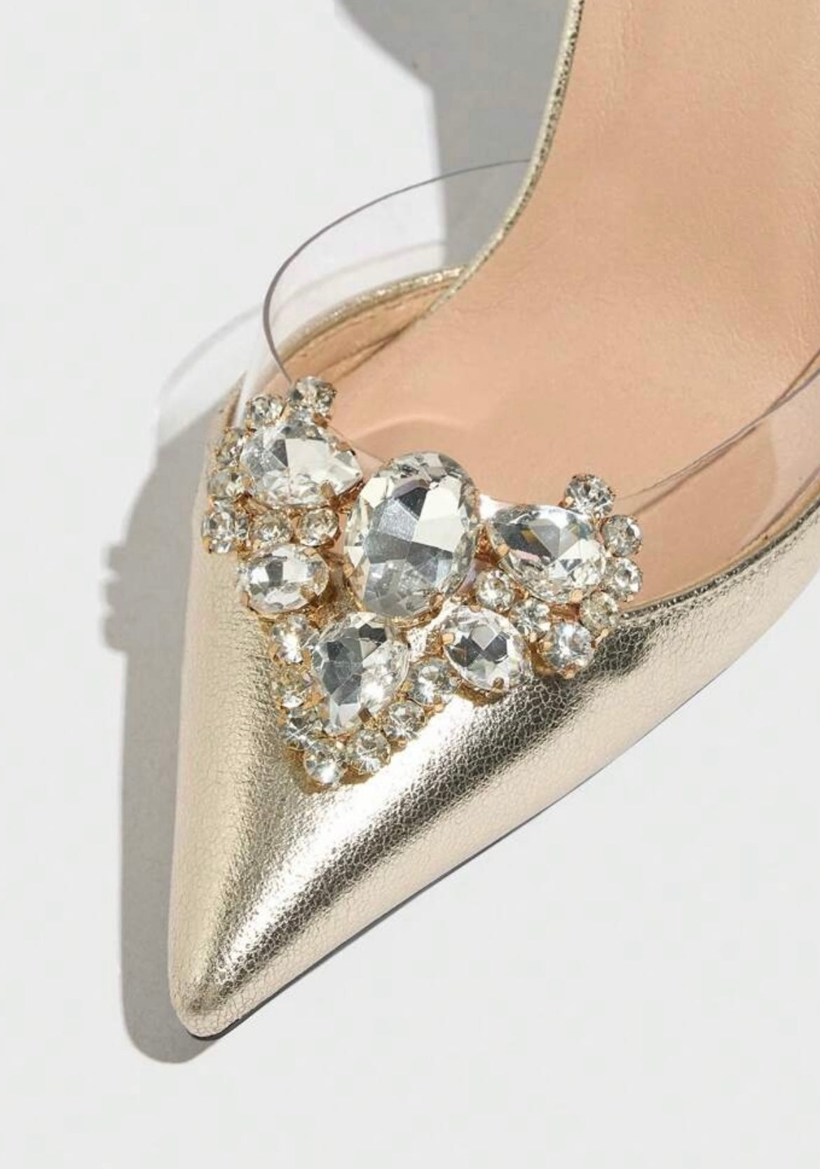 Gold Slingback Heels With Brooch Detail