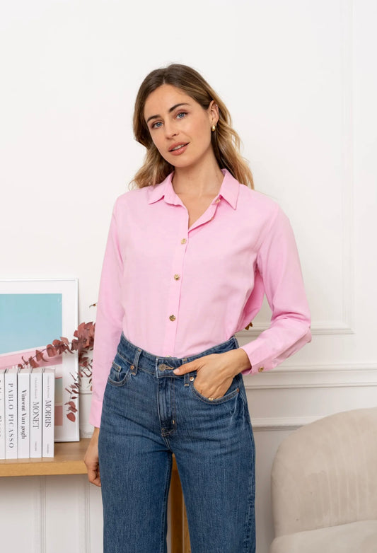 Pink Shirt With Gold Button Appliqué