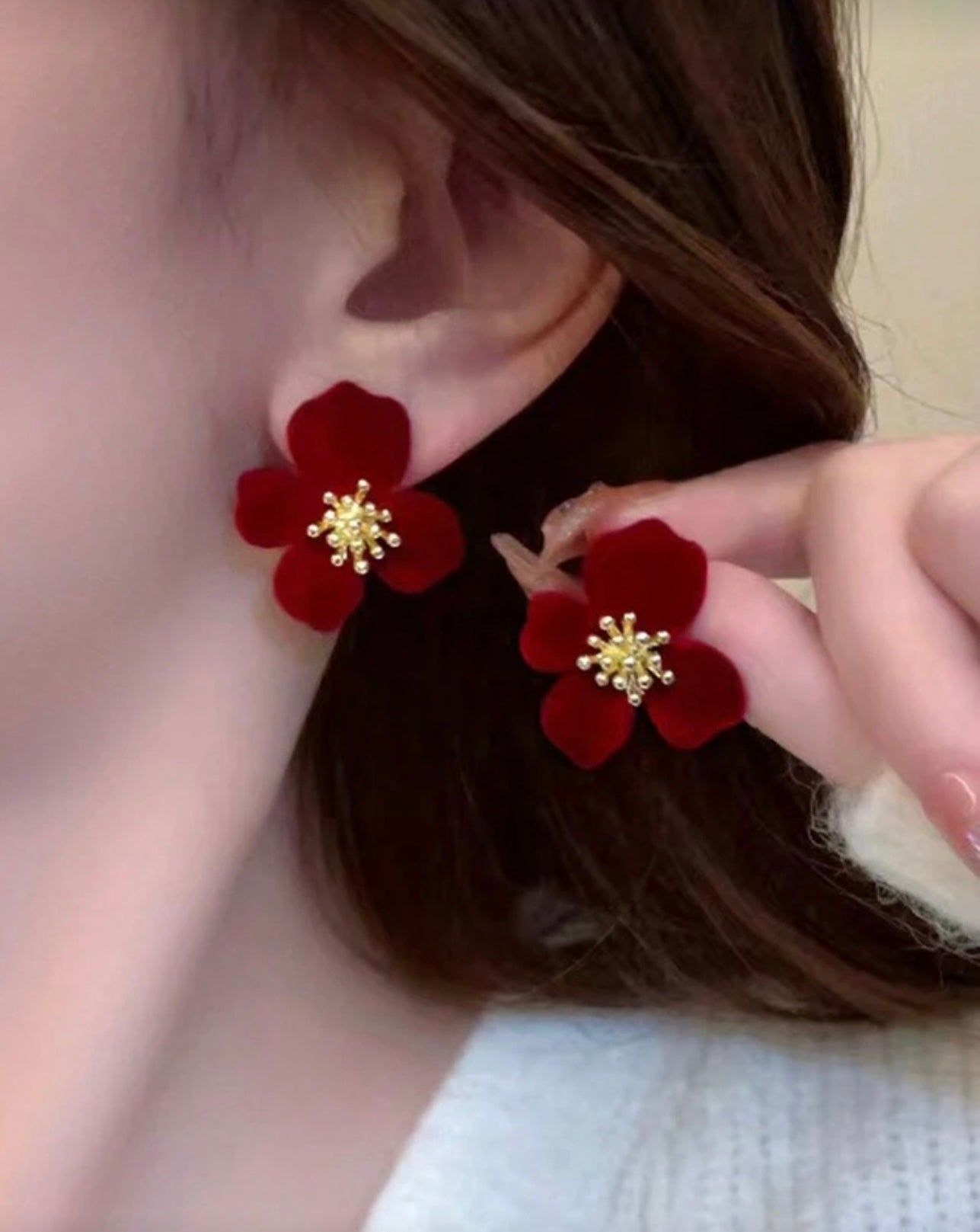 Burgundy Velvet Floral Earrings