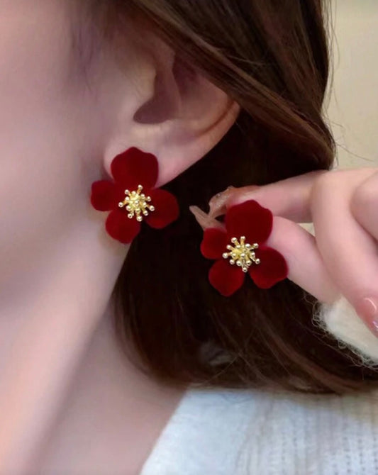 Burgundy Velvet Floral Earrings
