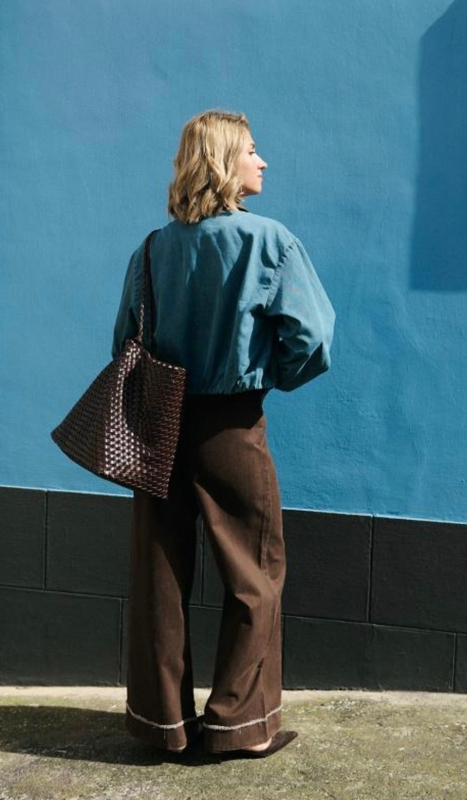 Brown Denim Jeans With White Trim