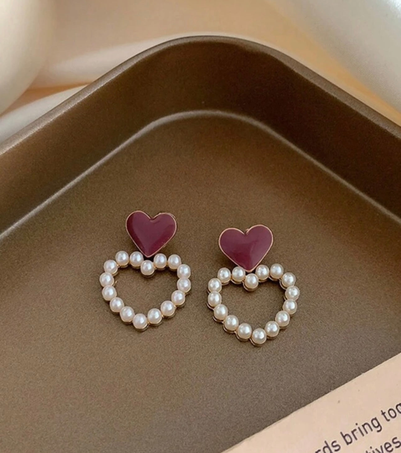 Burgundy Pearl Heart Earrings