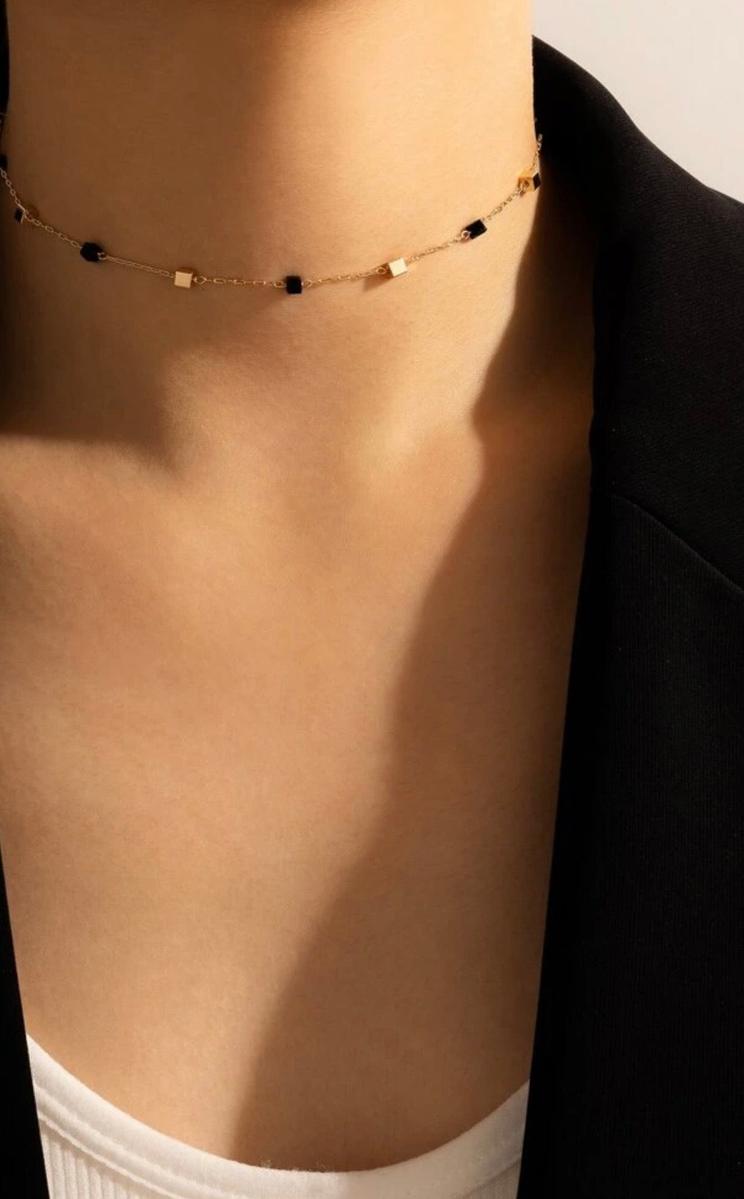 Black & Gold Square Detail Necklace