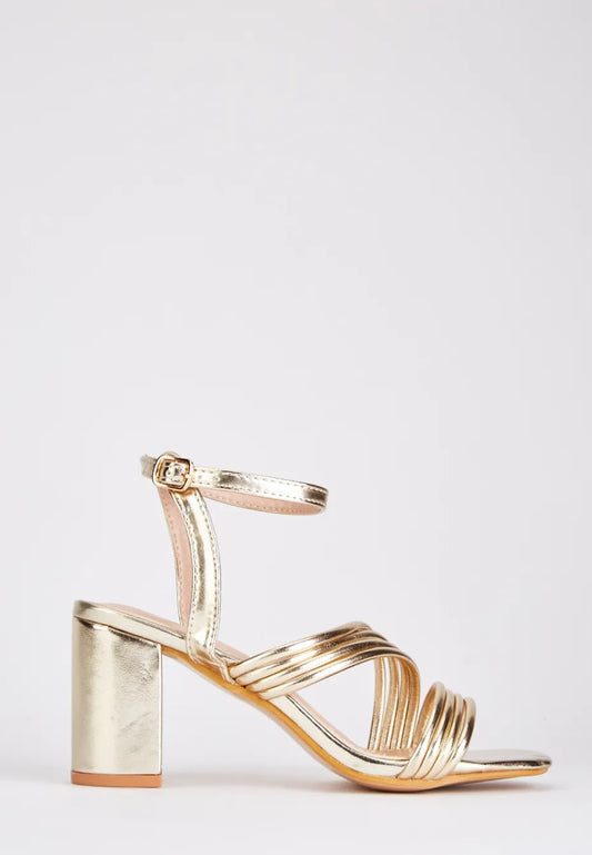 Tilly Gold Strappy Block Heels