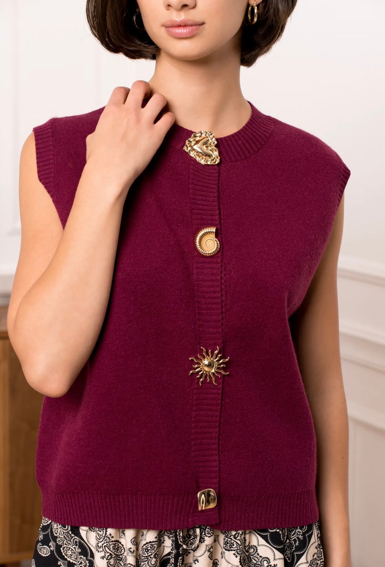 Burgundy Waistcoat With Statement Buttons