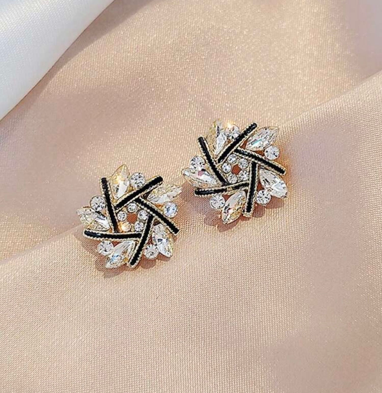 Gold & Black Diamanté Earrings