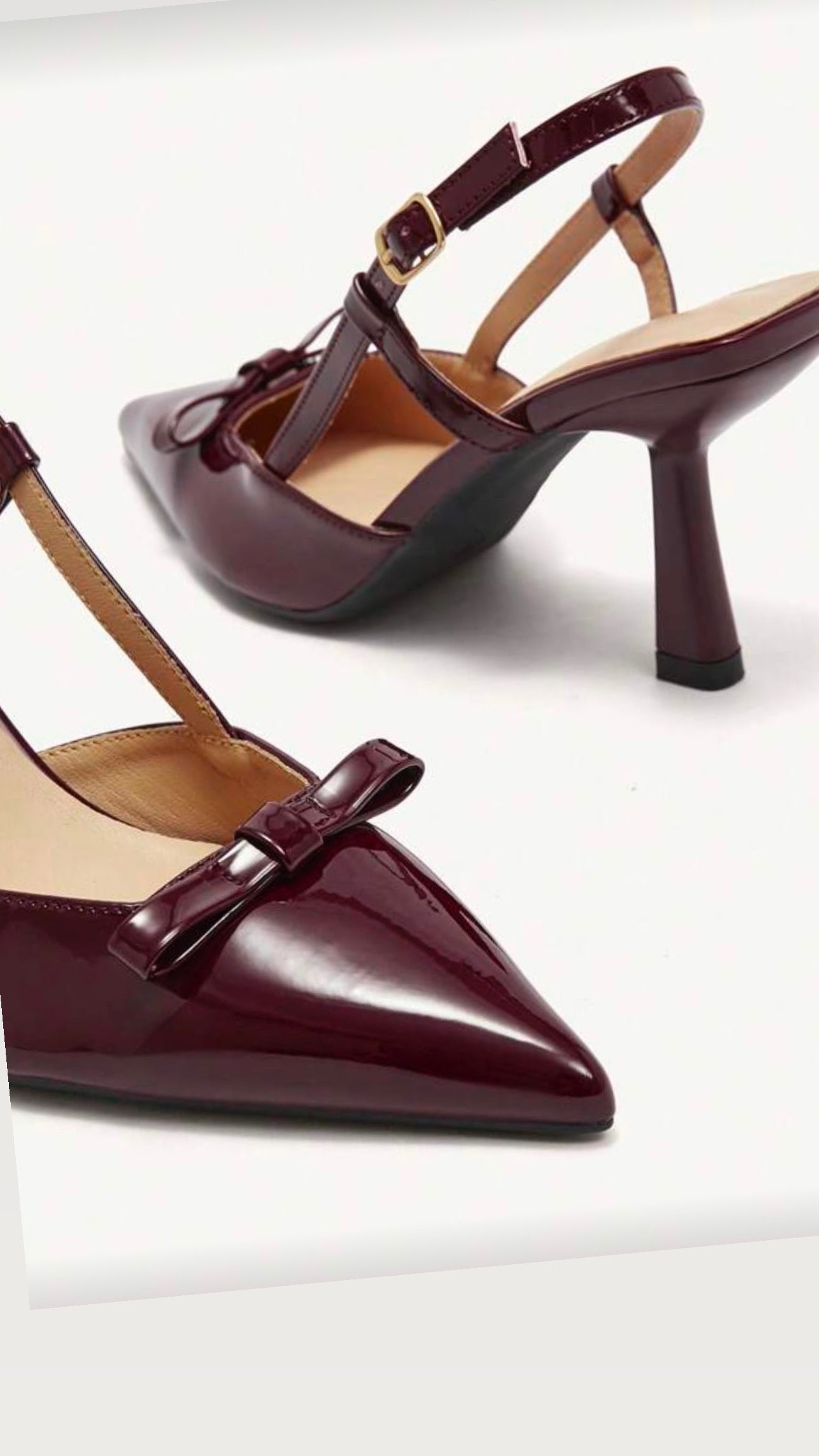 Burgundy Patent Bow Detail Slingback Heels