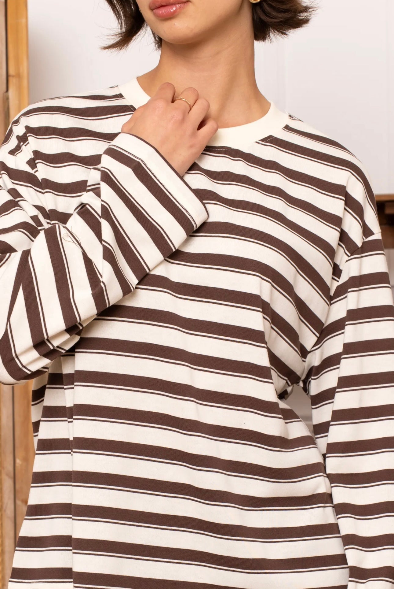 Brown & Cream Striped Long Sleeve Top