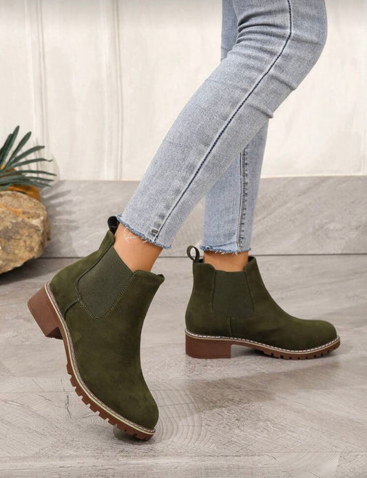 Khaki Suede Ankle Boots