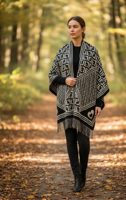 Black Monogram Print Scarf